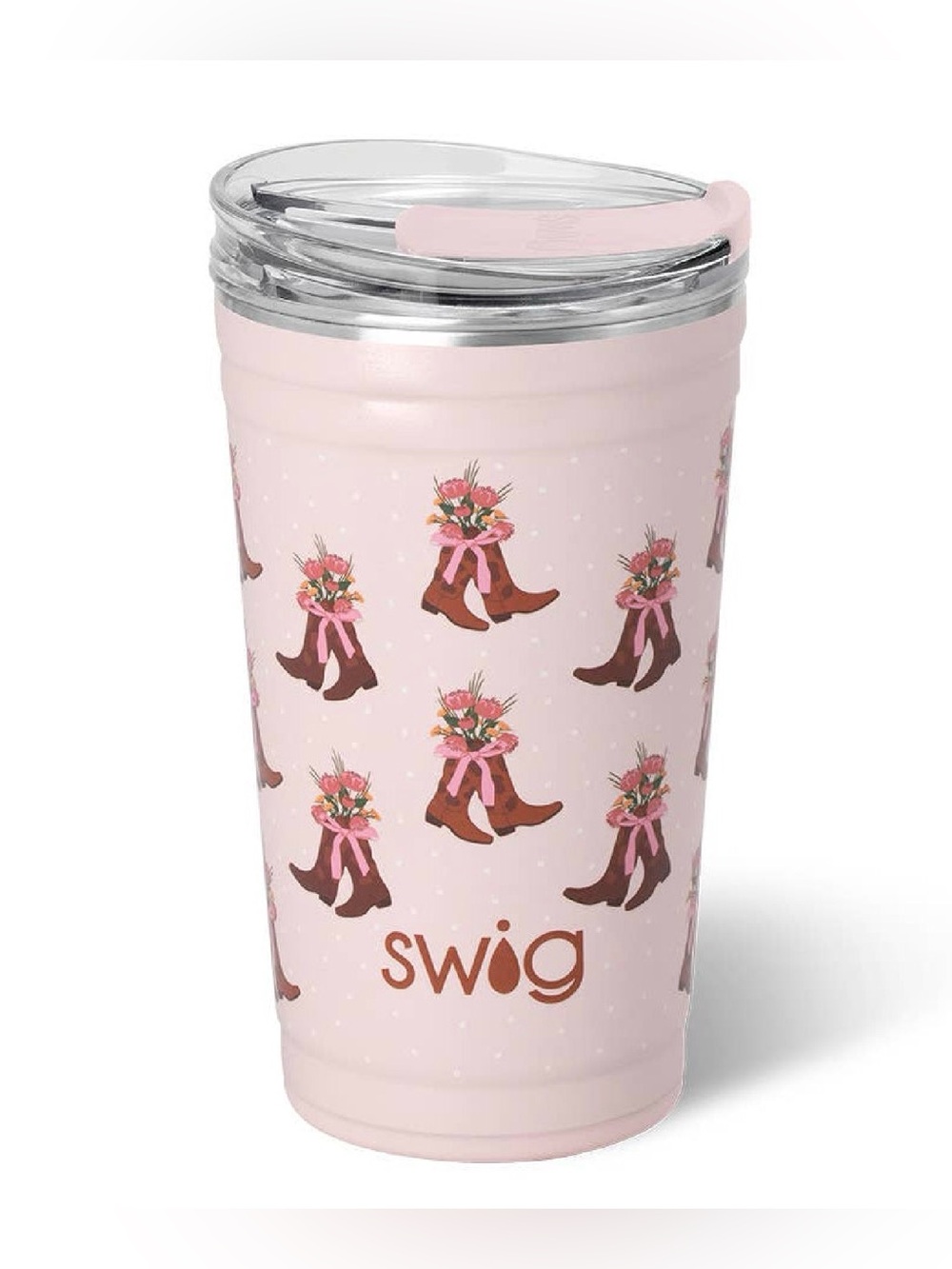 Swig Pink Floral Cowboy Boot Tumbler